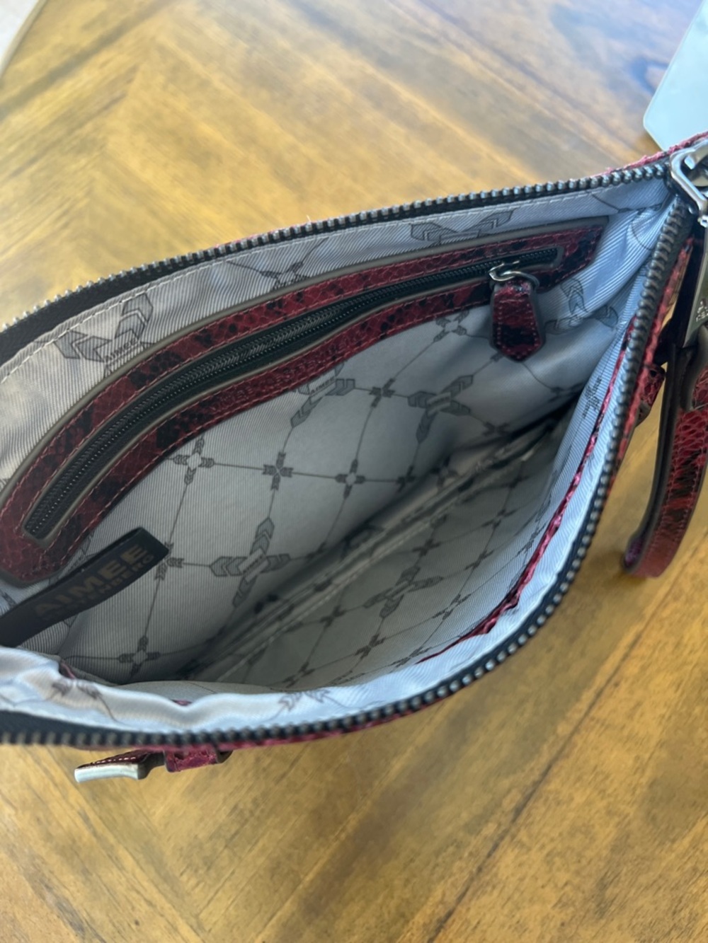 Aimee Kestenberg -Red Snake-Print Wristlet Clutch - Sleek Women's Evening Bag - Picture 7 of 11